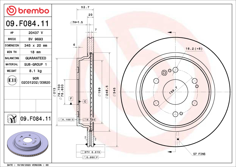 GMC Yukon Brake Rotor (1) - Rear - Brembo OE - UV Coated - `21-`22